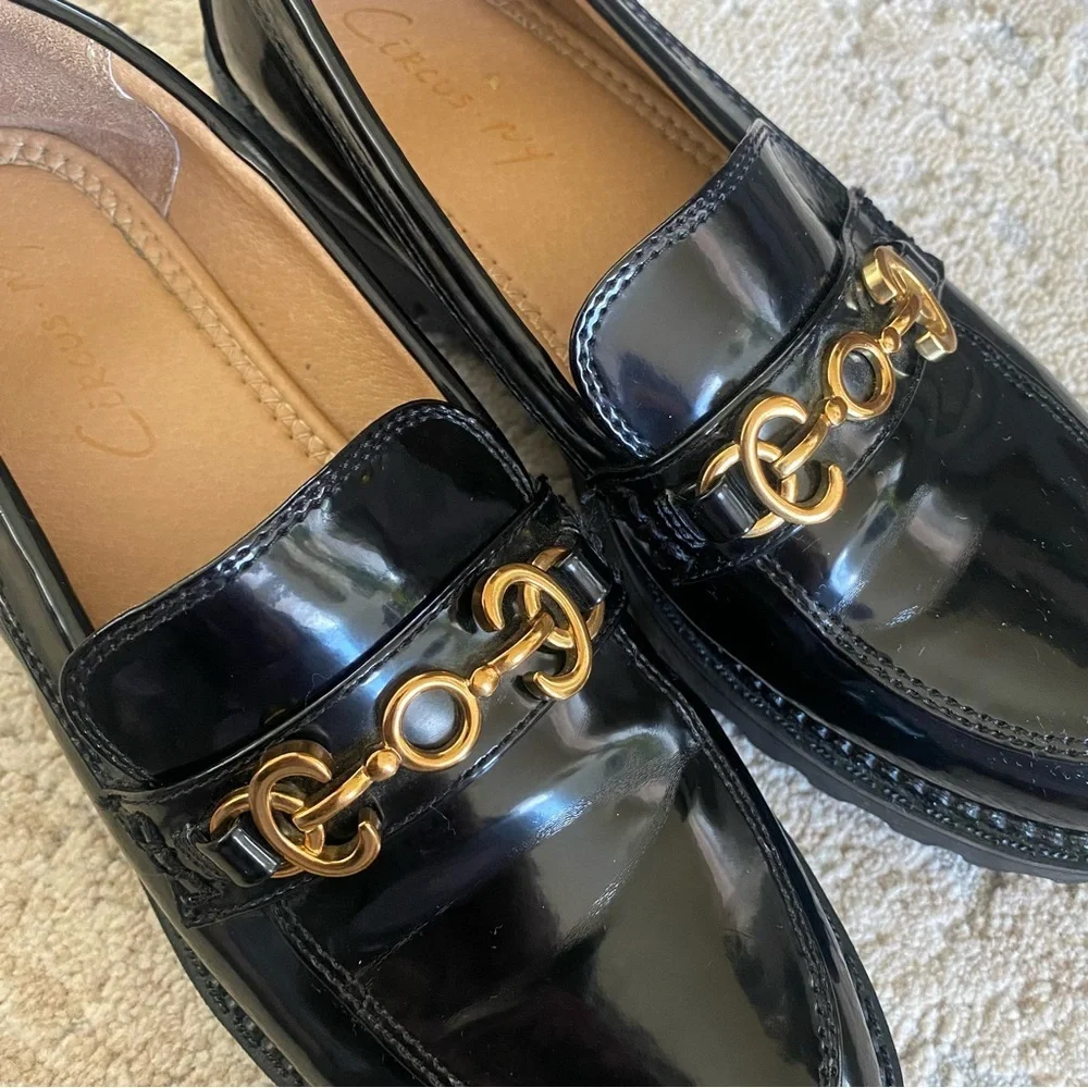 Circus by Sam Edelman Deana Black Loafers Gold Bit Accent Platform Sole: 7